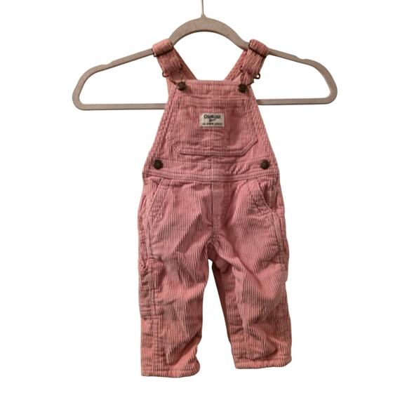 Vtg OshKosh B'Gosh Pink Corduroy Overalls Size 6M - Picture 1 of 6